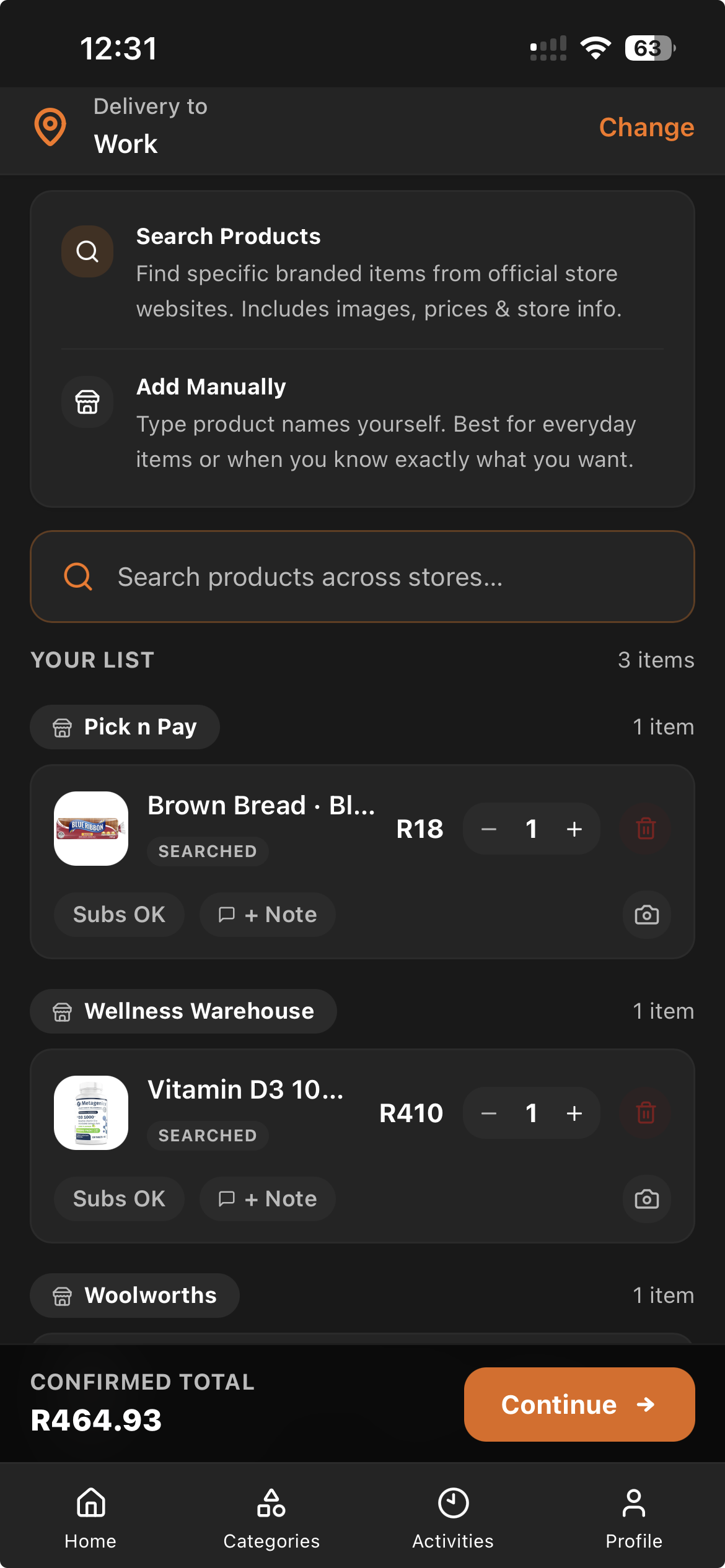 Search products in the Get Sorted app