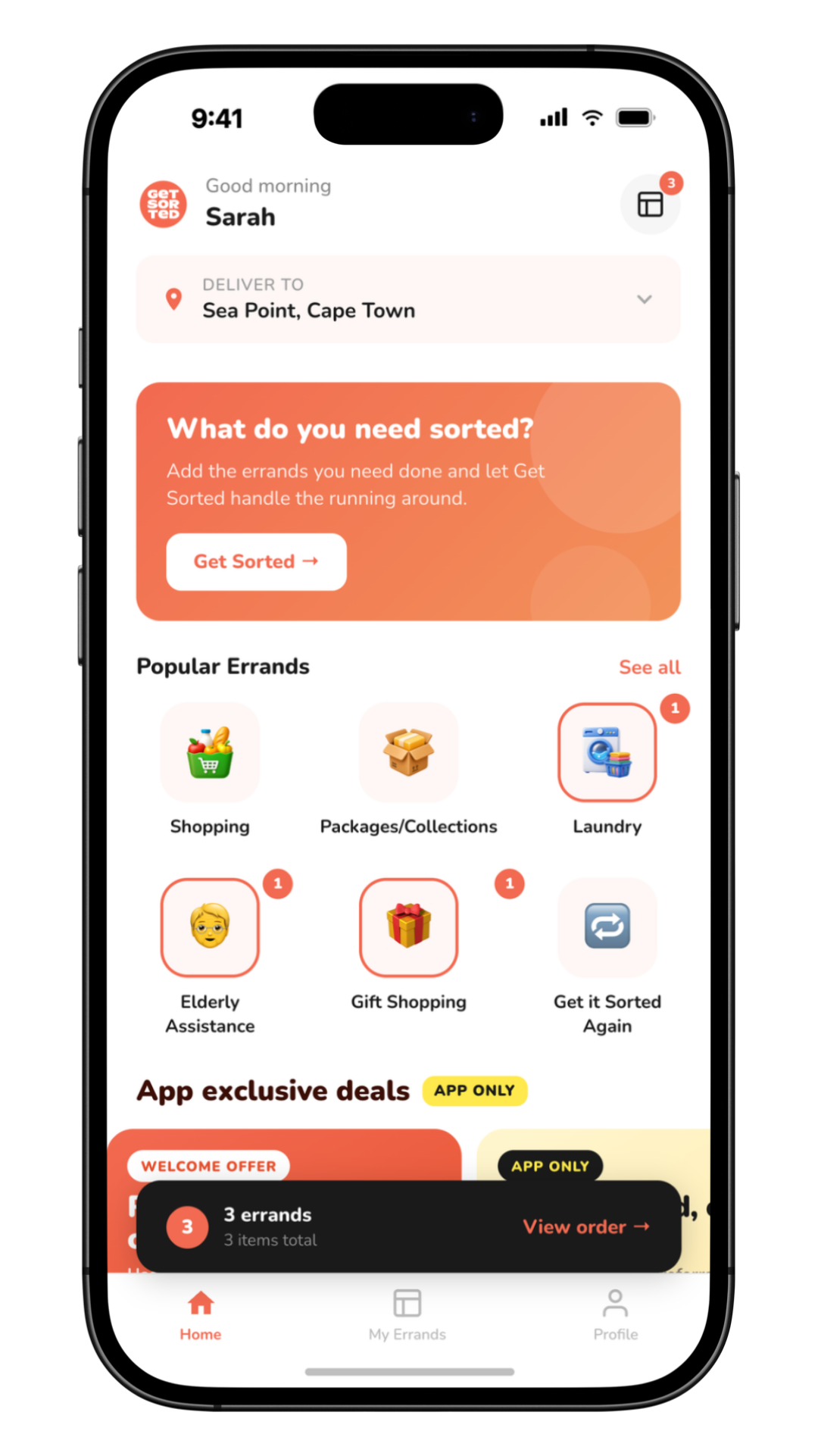 Get Sorted app home screen