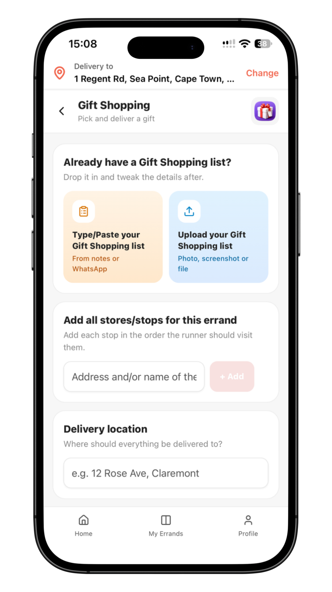 List entry screen in the Get Sorted app