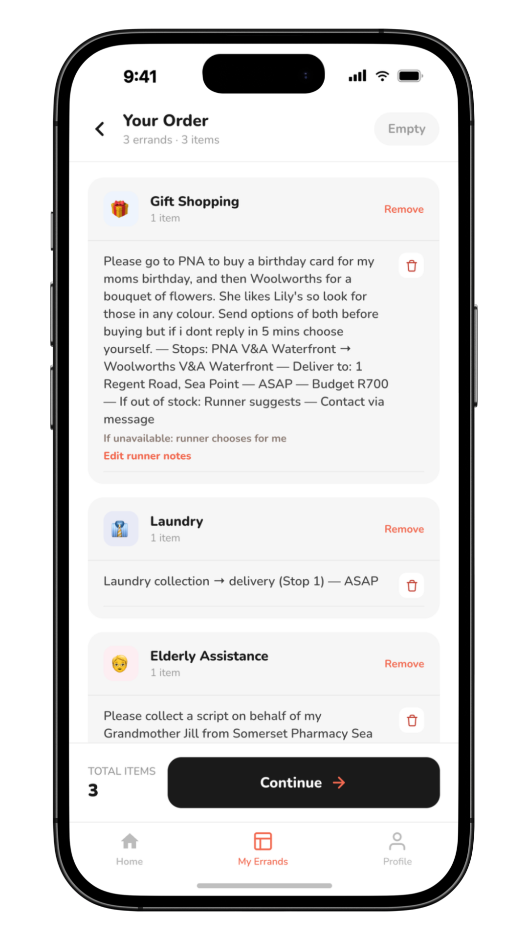 Get Sorted app order screen