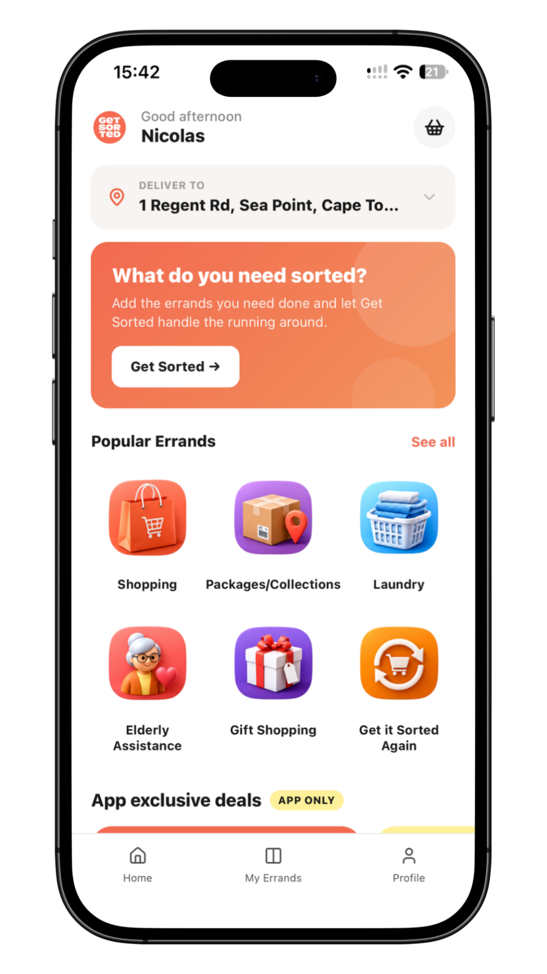 Home screen in the Get Sorted app