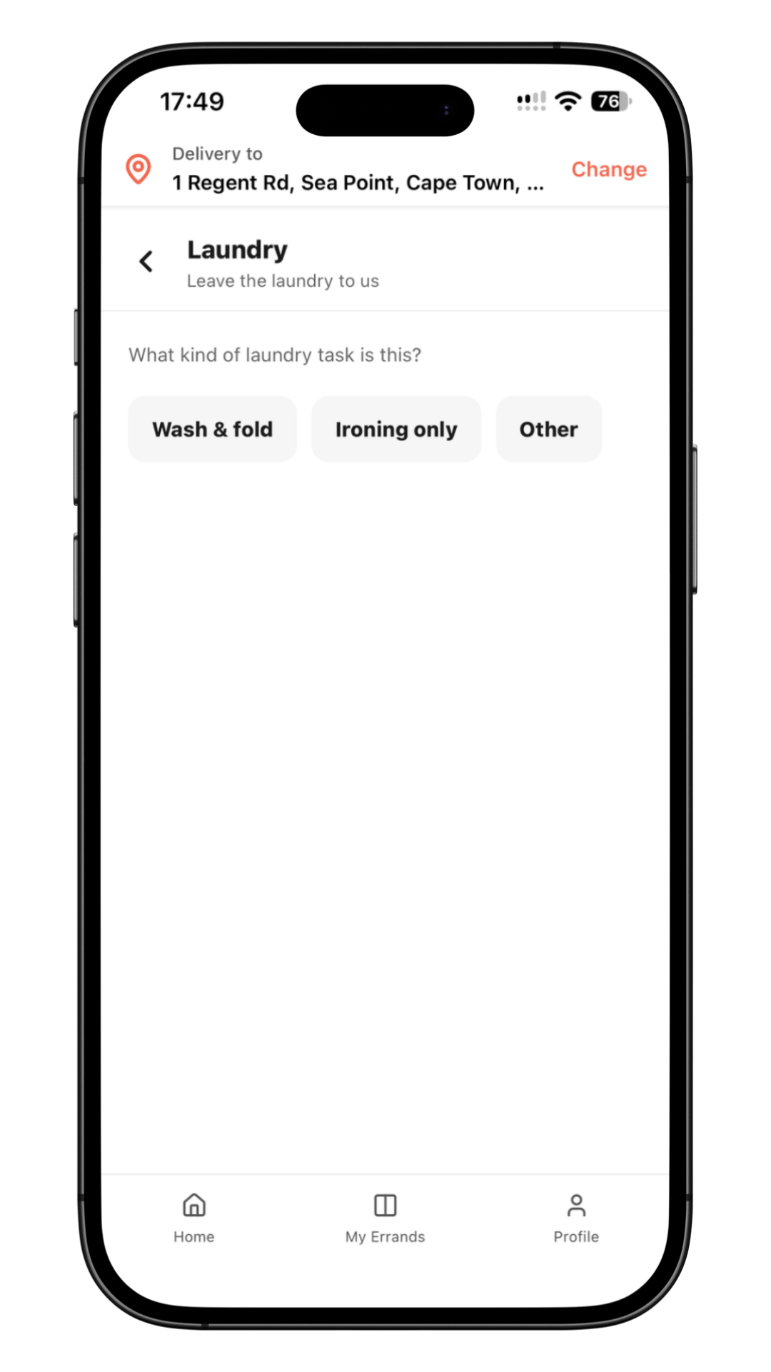 Laundry screen in the Get Sorted app
